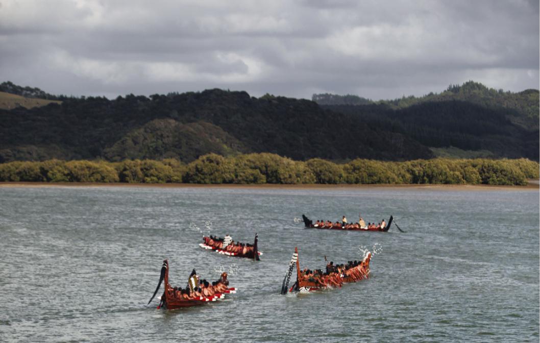 Waka in an estuary in Waitangi, in New Zealand's far north.